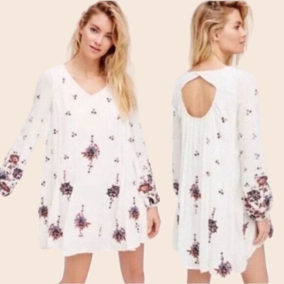 Free People Oxford White Embroidered Mini Swing Dress Size Small - Picture 1 of 16